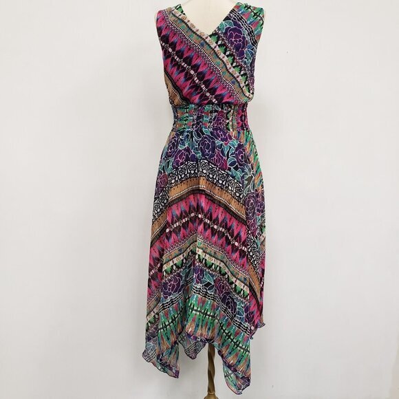 Chris Mclaughlin Women Artsy Y2K Babydoll Midi Dress Size 10 Asymmetric Festival - Picture 3 of 10